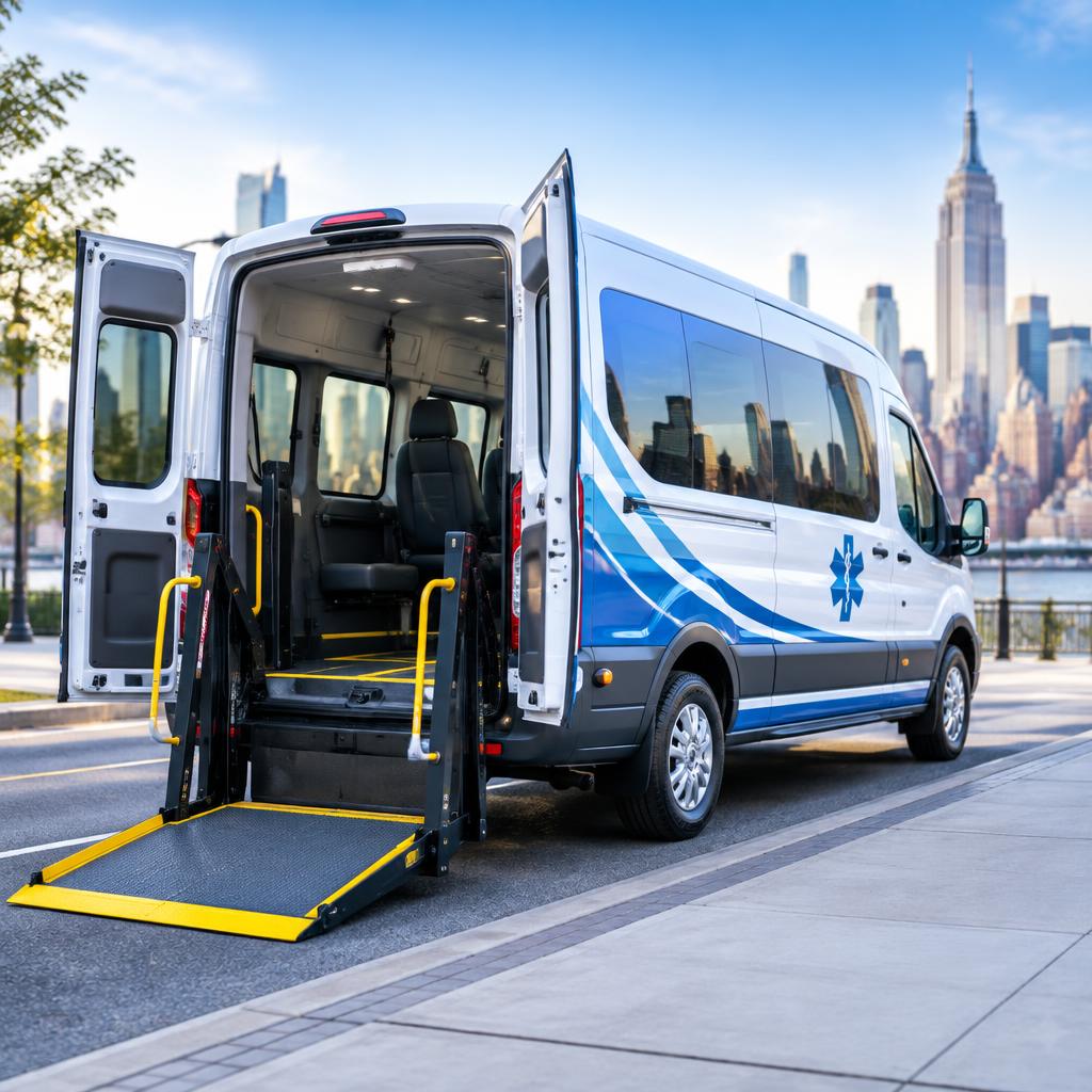 Lyro Toyota-converted accessible medical transport van on a New York City street
